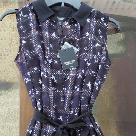 Petite Simply Vera wang print ruffle shirt dress S - Picture 2 of 14